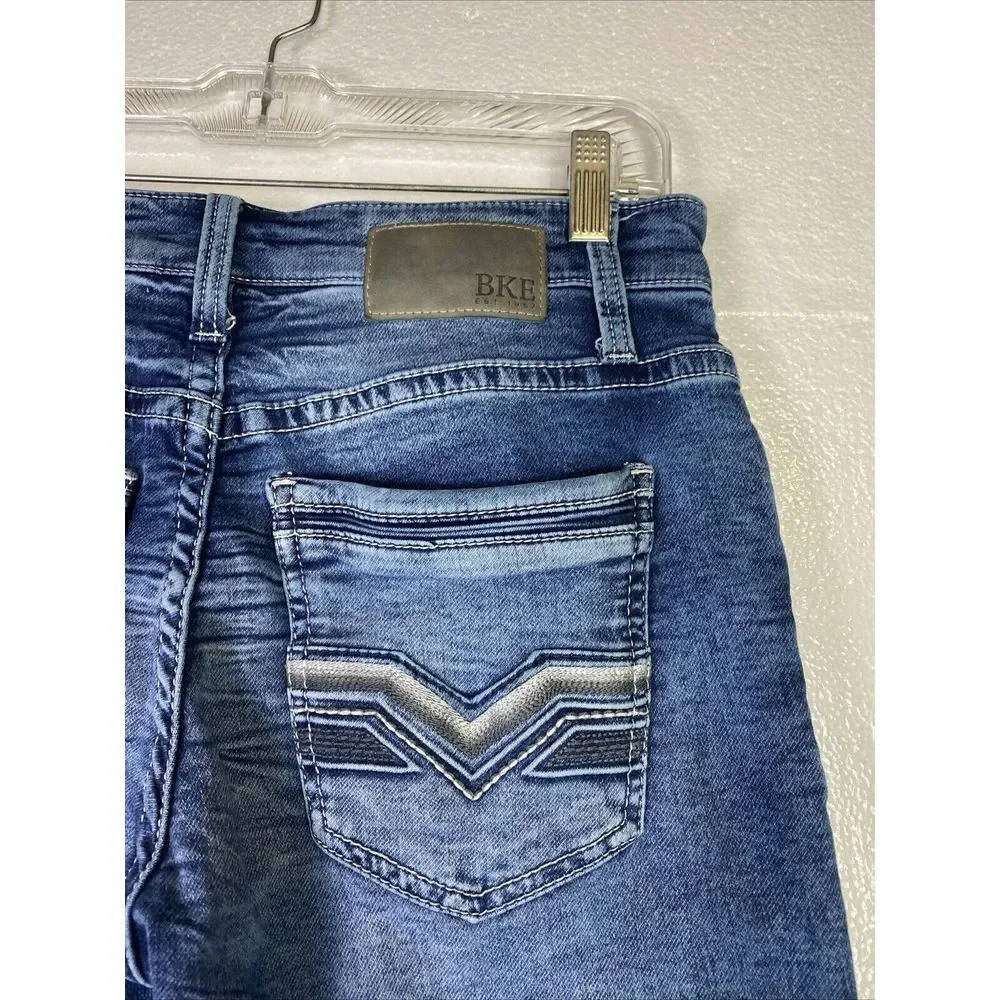 BKE Jake Jeans Mens 30X30 Straight Mid Rise‎ Distressed Blue Stretch Denim